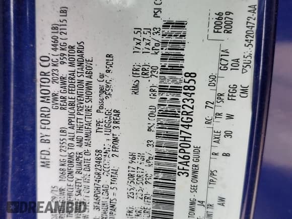 ✅ 2016 Ford Fusion SE • VIN: 3FA6P0H74GR234858 • Лот: 57576885. Опубликован ранее на Copart с пробегом 196 990 миль. Бесплатный доступ к архиву аукционных продаж из США и подробный отчёт об истории автомобиля на DreamBid. Изображение 23.