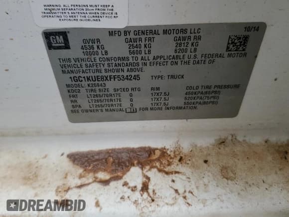 ✅ 2015 Chevrolet Silverado 2500HD Work Truck • VIN: 1GC1KUE8XFF534245 • Лот: 80022024. Опубликован ранее на Copart с пробегом 163 112 миль. Бесплатный доступ к архиву аукционных продаж из США и подробный отчёт об истории автомобиля на DreamBid. Изображение 12.