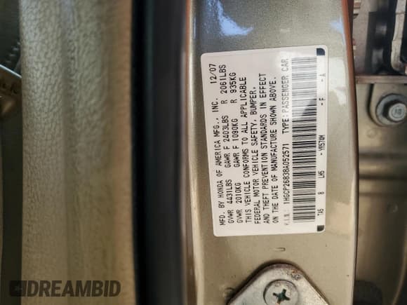 ✅ 2008 Honda Accord EX-L • VIN: 1HGCP26838A052571 • Lot: 87377865. Wystawiony na Copart z przebiegiem 184 597 mil. Bezpłatny archiwum sprzedaży aukcyjnych z USA i szczegółowy raport historii pojazdu na DreamBid. Zdjęcie 12.