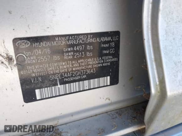 2016 Hyundai Sonata Sport с VIN 5NPE34AF2GH373643, выставлен на аукционе IAAI как лот 43499563 с пробегом 90 640 миль миль и . История ставок и продаж доступна на DreamBid. Изображение 9.