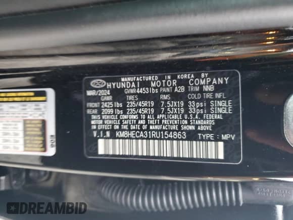 2024 Hyundai Kona Limited with VIN KM8HECA31RU154863, listed as a Copart auction lot 81560554 with 5,993 mi miles and Non repairable. Bid and sale history available at DreamBid. Image 14.