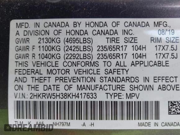 ✅ 2019 Honda CR-V LX • VIN: 2HKRW5H38KH417633 • Lot: 43063933. Wystawiony na IAAI z przebiegiem 75 436 mil. Bezpłatny archiwum sprzedaży aukcyjnych z USA i szczegółowy raport historii pojazdu na DreamBid. Zdjęcie 9.