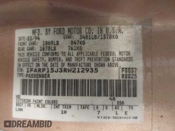 ✅ 1994 Ford Escort • VIN: 1FARP15J3RW212935 • Lot: 42595461. Listed on IAAI with 90,056 mi. Free auction sales archive from the USA and detailed vehicle history report at DreamBid. Image 9.