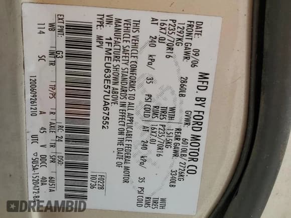 ✅ 2007 Ford Explorer XLT • VIN: 1FMEU63E57UA67552 • Lot: 55170325. Listed on Copart with 158,822 mi. Free auction sales archive from the USA and detailed vehicle history report at DreamBid. Image 13.