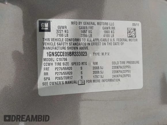 ✅ 2011 Chevrolet Tahoe LTZ • VIN: 1GNSCCE09BR333023 • Lot: 43085215. Listed on IAAI with 165,616 mi. Free auction sales archive from the USA and detailed vehicle history report at DreamBid. Image 9.