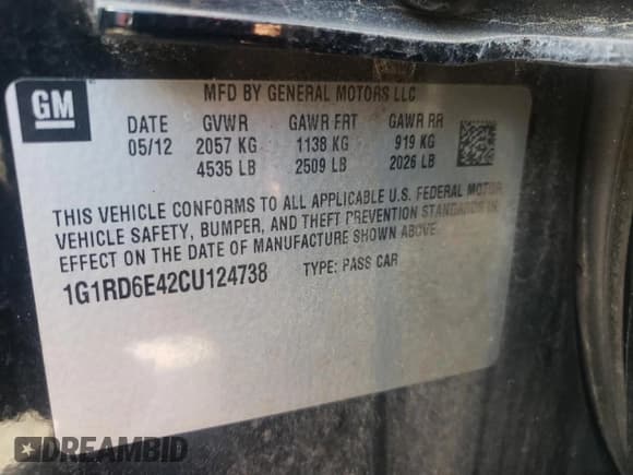 ✅ 2012 Chevrolet Volt • VIN: 1G1RD6E42CU124738 • Lot: 81153444. Wystawiony na Copart z przebiegiem 113 181 mil. Bezpłatny archiwum sprzedaży aukcyjnych z USA i szczegółowy raport historii pojazdu na DreamBid. Zdjęcie 12.