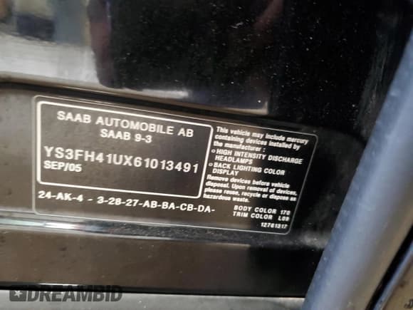 ✅ 2006 Saab 9-3 Aero • VIN: YS3FH41UX61013491 • Лот: 42999335. Опубликован ранее на Copart с пробегом 82 964 миль. Бесплатный доступ к архиву аукционных продаж из США и подробный отчёт об истории автомобиля на DreamBid. Изображение 13.