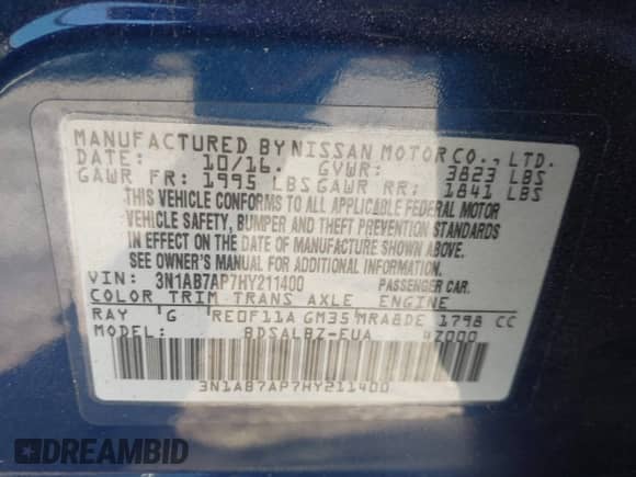 2017 Nissan Sentra SR с VIN 3N1AB7AP7HY211400, выставлен на аукционе IAAI как лот 43450342 с пробегом 197 853 миль миль и . История ставок и продаж доступна на DreamBid. Изображение 9.