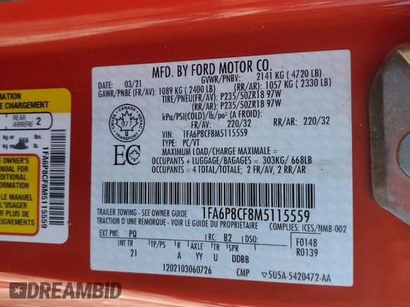 ✅ 2021 Ford Mustang GT Premium • VIN: 1FA6P8CF8M5115559 • Lot: 86797525. Wystawiony na Copart z przebiegiem 139 638 mil. Bezpłatny archiwum sprzedaży aukcyjnych z USA i szczegółowy raport historii pojazdu na DreamBid. Zdjęcie 12.