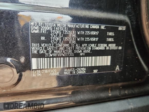 ✅ 2023 Toyota RAV4 XLE • VIN: 2T3W1RFVXPW277355 • Lot: 81991925. Listed on Copart with 48,259 mi. Free auction sales archive from the USA and detailed vehicle history report at DreamBid. Image 14.