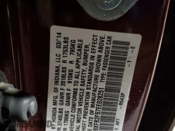 ✅ 2014 Honda Civic LX • VIN: 19XFB2F57EE028251 • Lot: 92614305. Listed on Copart with 78,773 mi. Free auction sales archive from the USA and detailed vehicle history report at DreamBid. Image 12.