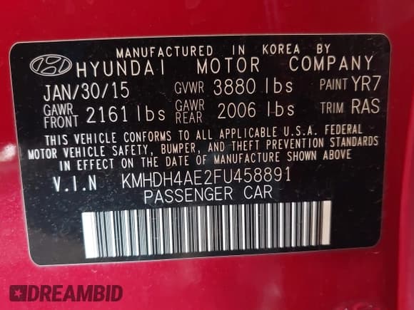 ✅ 2015 Hyundai Elantra SE • VIN: KMHDH4AE2FU458891 • Lot: 42821027. Listed on IAAI with 127,669 mi. Free auction sales archive from the USA and detailed vehicle history report at DreamBid. Image 9.
