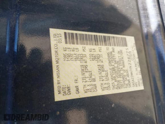 ✅ 2015 Nissan Murano Platinum • VIN: 5N1AZ2MH7FN226775 • Лот: 43510916. Опубликован ранее на IAAI с пробегом 114 505 миль. Бесплатный доступ к архиву аукционных продаж из США и подробный отчёт об истории автомобиля на DreamBid. Изображение 9.