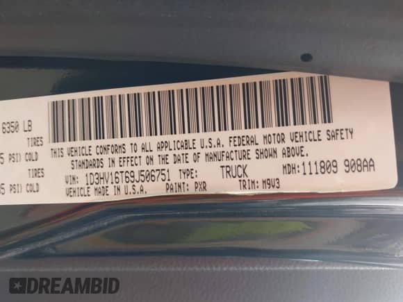 2009 Dodge 1500 SLT with VIN 1D3HV16T69J506751, listed as a IAAI auction lot 42107468 with 89,982 mi miles and . Bid and sale history available at DreamBid. Image 9.