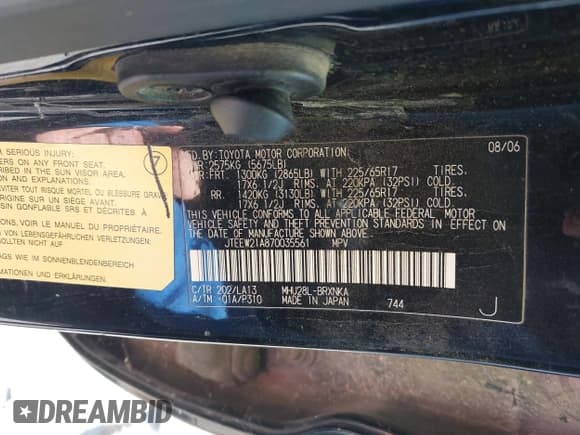 ✅ 2007 Toyota Highlander w/3rd Row • VIN: JTEEW21A870035561 • Lot: 43179322. Wystawiony na IAAI z przebiegiem 307 628 mil. Bezpłatny archiwum sprzedaży aukcyjnych z USA i szczegółowy raport historii pojazdu na DreamBid. Zdjęcie 9.