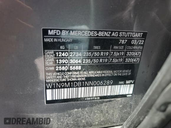 ✅ 2022 Mercedes-Benz EQB 350 • VIN: W1N9M1DB1NN006289 • Lot: 75723194. Listed on Copart with 12,883 mi. Free auction sales archive from the USA and detailed vehicle history report at DreamBid. Image 13.