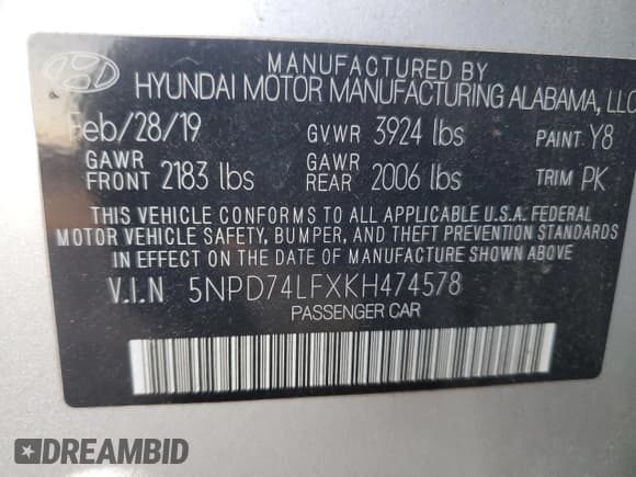 ✅ 2019 Hyundai Elantra SE • VIN: 5NPD74LFXKH474578 • Lot: 91232795. Listed on Copart with 162,326 mi. Free auction sales archive from the USA and detailed vehicle history report at DreamBid. Image 12.