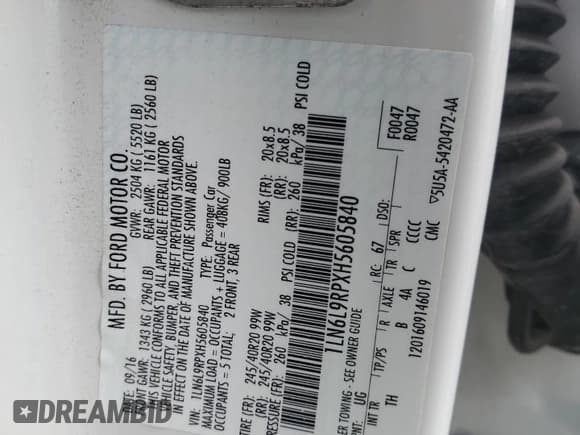 ✅ 2017 Lincoln Continental Reserve • VIN: 1LN6L9RPXH5605840 • Lot: 66147115. Listed on Copart with 128,120 mi. Free auction sales archive from the USA and detailed vehicle history report at DreamBid. Image 12.