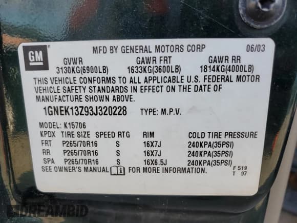 ✅ 2003 Chevrolet Tahoe LT • VIN: 1GNEK13Z93J320228 • Lot: 90615665. Listed on Copart with 234,023 mi. Free auction sales archive from the USA and detailed vehicle history report at DreamBid. Image 13.