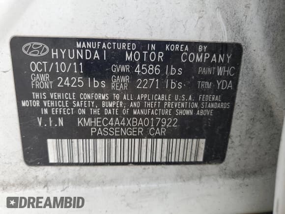 ✅ 2011 Hyundai Sonata Hybrid • VIN: KMHEC4A4XBA017922 • Lot: 70760894. Listed on Copart with 158,093 mi. Free auction sales archive from the USA and detailed vehicle history report at DreamBid. Image 15.