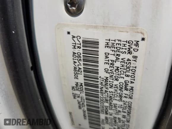 ✅ 2003 Lexus SC 430 • VIN: JTHFN48Y330035583 • Lot: 81403505. Listed on Copart with 185,221 mi. Free auction sales archive from the USA and detailed vehicle history report at DreamBid. Image 12.