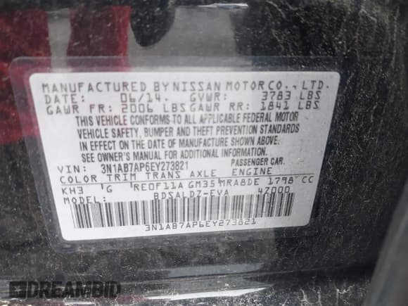 ✅ 2014 Nissan Sentra FE+ S • VIN: 3N1AB7AP6EY273821 • Lot: 42288470. Wystawiony na IAAI z przebiegiem 195 759 mil. Bezpłatny archiwum sprzedaży aukcyjnych z USA i szczegółowy raport historii pojazdu na DreamBid. Zdjęcie 9.