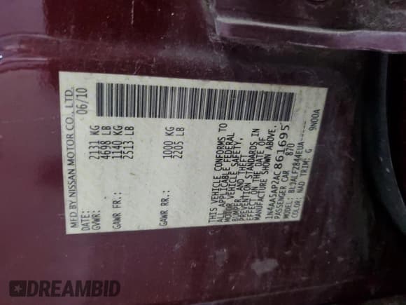 ✅ 2010 Nissan Maxima SV • VIN: 1N4AA5AP2AC861695 • Lot: 53714315. Wystawiony na Copart z przebiegiem 200 765 mil. Bezpłatny archiwum sprzedaży aukcyjnych z USA i szczegółowy raport historii pojazdu na DreamBid. Zdjęcie 13.