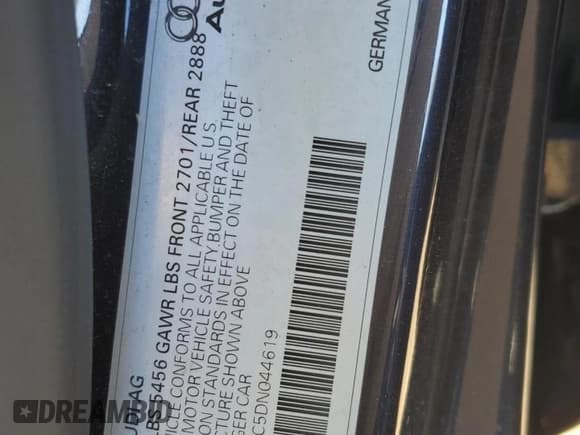 ✅ 2013 Audi A7 Premium Plus • VIN: WAUYGAFC5DN044619 • Lot: 84455535. Listed on Copart with 121,881 mi. Free auction sales archive from the USA and detailed vehicle history report at DreamBid. Image 12.