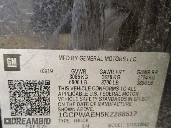 ✅ 2019 Chevrolet Silverado 1500 Work Truck • VIN: 1GCPWAEH5KZ288517 • Lot: 49220895. Wystawiony na Copart z przebiegiem 174 081 mil. Bezpłatny archiwum sprzedaży aukcyjnych z USA i szczegółowy raport historii pojazdu na DreamBid. Zdjęcie 12.