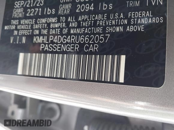 ✅ 2024 Hyundai Elantra Limited • VIN: KMHLP4DG4RU662057 • Lot: 43411119. Listed on IAAI with 25,102 mi. Free auction sales archive from the USA and detailed vehicle history report at DreamBid. Image 9.