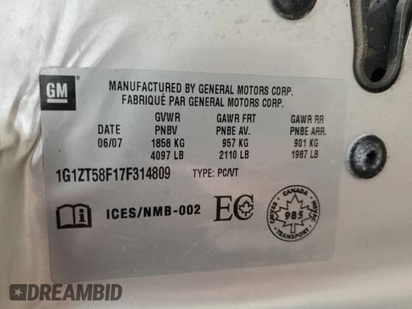 2007 Chevrolet Malibu 1LT z VIN 1G1ZT58F17F314809, wystawiony jako Copart lot #79847594 z przebiegiem 117 949 mil mil oraz Czysty tytuł • Clean title. Historia ofert i sprzedaży dostępna na DreamBid. Obrazek 12.