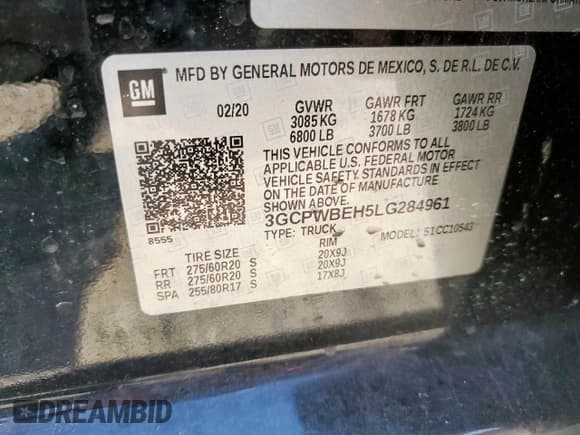 ✅ 2020 Chevrolet Silverado 1500 Custom • VIN: 3GCPWBEH5LG284961 • Lot: 82332555. Wystawiony na Copart z przebiegiem 61 925 mil. Bezpłatny archiwum sprzedaży aukcyjnych z USA i szczegółowy raport historii pojazdu na DreamBid. Zdjęcie 13.