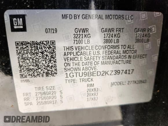 ✅ 2019 GMC Sierra 1500 SLE • VIN: 1GTU9BED2KZ397417 • Лот: 91230585. Опубликован ранее на Copart с пробегом 76 652 миль. Бесплатный доступ к архиву аукционных продаж из США и подробный отчёт об истории автомобиля на DreamBid. Изображение 12.