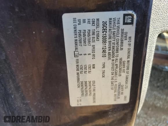 ✅ 2008 Chevrolet Silverado 1500 1LT • VIN: 2GCEC130081124610 • Lot: 62532144. Listed on Copart with 321,971 mi. Free auction sales archive from the USA and detailed vehicle history report at DreamBid. Image 12.