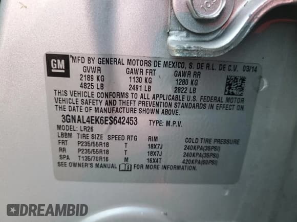 ✅ 2014 Chevrolet Captiva Sport LTZ • VIN: 3GNAL4EK6ES642453 • Lot: 74250894. Wystawiony na Copart z przebiegiem Nie podano. Bezpłatny archiwum sprzedaży aukcyjnych z USA i szczegółowy raport historii pojazdu na DreamBid. Zdjęcie 14.