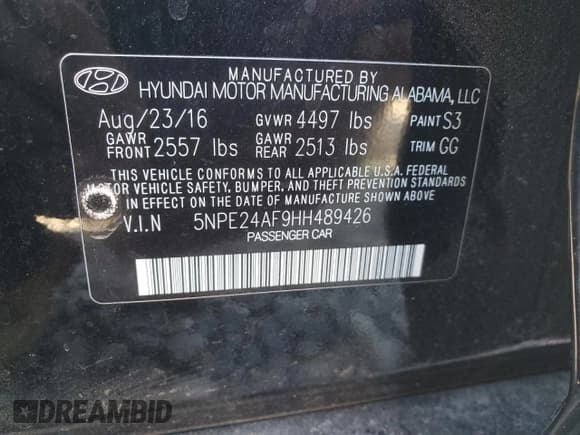 ✅ 2017 Hyundai Sonata 2.4L • VIN: 5NPE24AF9HH489426 • Lot: 92417295. Listed on Copart with 151,263 mi. Free auction sales archive from the USA and detailed vehicle history report at DreamBid. Image 12.