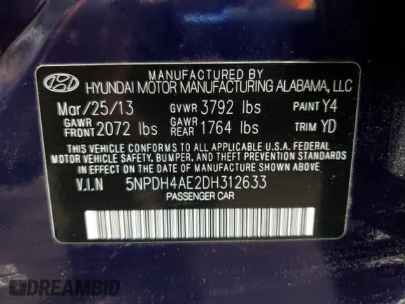 ✅ 2013 Hyundai Elantra GLS • VIN: 5NPDH4AE2DH312633 • Lot: 91694835. Listed on Copart with 76,984 mi. Free auction sales archive from the USA and detailed vehicle history report at DreamBid. Image 13.