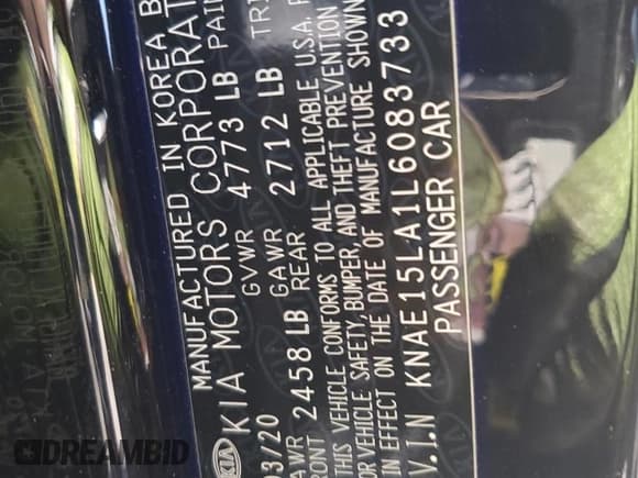 ✅ 2020 Kia Stinger GT-Line • VIN: KNAE15LA1L6083733 • Lot: 84475085. Listed on Copart with 42,045 mi. Free auction sales archive from the USA and detailed vehicle history report at DreamBid. Image 12.