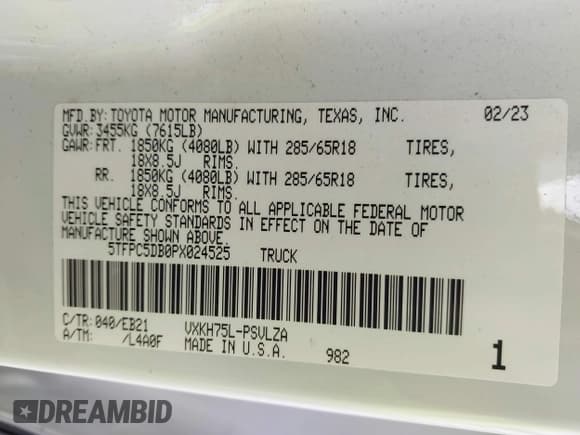 ✅ 2023 Toyota Tundra TRD Pro Hybrid • VIN: 5TFPC5DB0PX024525 • Lot: 42607022. Wystawiony na IAAI z przebiegiem 51 095 mil. Bezpłatny archiwum sprzedaży aukcyjnych z USA i szczegółowy raport historii pojazdu na DreamBid. Zdjęcie 9.