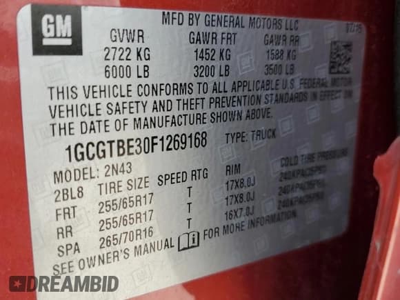 ✅ 2015 Chevrolet Colorado 4WD LT • VIN: 1GCGTBE30F1269168 • Лот: 63462374. Опубликован ранее на Copart с пробегом 123 296 миль. Бесплатный доступ к архиву аукционных продаж из США и подробный отчёт об истории автомобиля на DreamBid. Изображение 14.