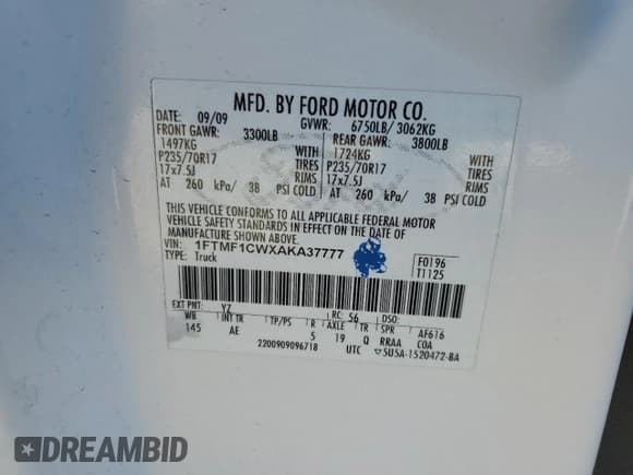 ✅ 2010 Ford F-150 XL • VIN: 1FTMF1CWXAKA37777 • Lot: 87411775. Listed on Copart with 462,332 mi. Free auction sales archive from the USA and detailed vehicle history report at DreamBid. Image 12.