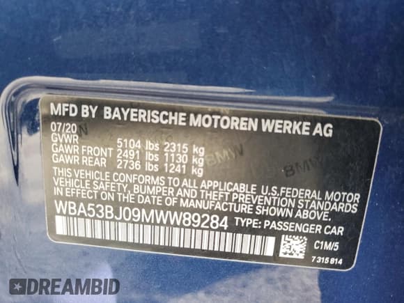 ✅ 2021 BMW 5 Series 540i • VIN: WBA53BJ09MWW89284 • Lot: 86669845. Listed on Copart with 55,089 mi. Free auction sales archive from the USA and detailed vehicle history report at DreamBid. Image 12.