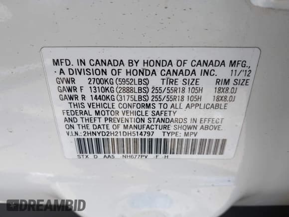 ✅ 2013 Acura MDX • VIN: 2HNYD2H21DH514797 • Lot: 43325765. Listed on IAAI with 108,502 mi. Free auction sales archive from the USA and detailed vehicle history report at DreamBid. Image 9.