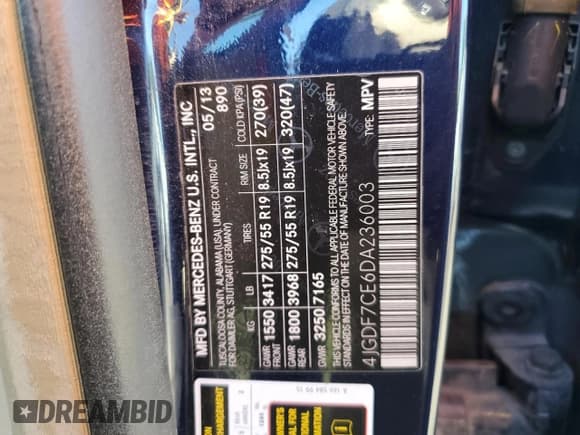 ✅ 2013 Mercedes-Benz GL 450 • VIN: 4JGDF7CE6DA236003 • Lot: 86186695. Wystawiony na Copart z przebiegiem 148 612 mil. Bezpłatny archiwum sprzedaży aukcyjnych z USA i szczegółowy raport historii pojazdu na DreamBid. Zdjęcie 13.