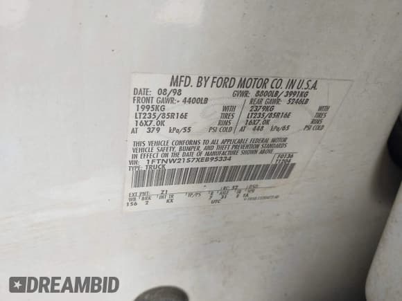 ✅ 1999 Ford F-250 XL • VIN: 1FTNW21S7XEB95334 • Lot: 43113361. Listed on IAAI with 219,093 mi. Free auction sales archive from the USA and detailed vehicle history report at DreamBid. Image 9.