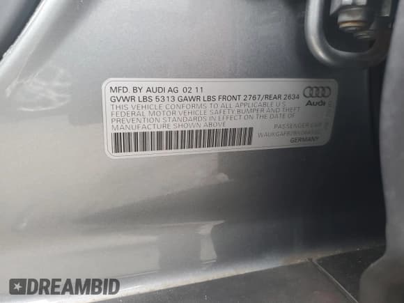 ✅ 2011 Audi A6 Prestige • VIN: WAUKGAFB2BN064532 • Lot: 83817035. Listed on Copart with 82,371 mi. Free auction sales archive from the USA and detailed vehicle history report at DreamBid. Image 12.