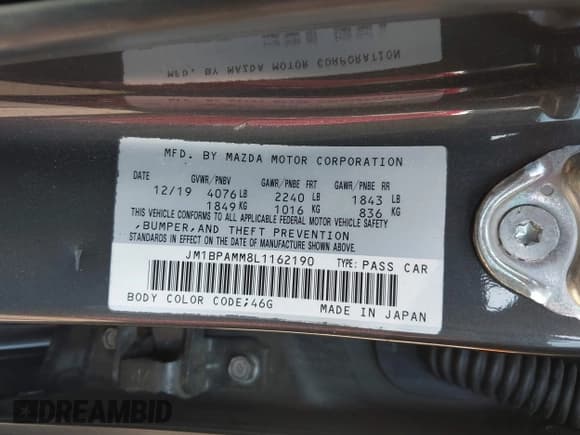 ✅ 2020 Mazda 3 Preferred • VIN: JM1BPAMM8L1162190 • Лот: 42410438. Опубликован ранее на IAAI с пробегом Не указан. Бесплатный доступ к архиву аукционных продаж из США и подробный отчёт об истории автомобиля на DreamBid. Изображение 9.