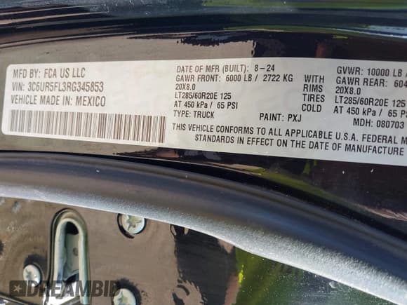 ✅ 2024 Ram 2500 Laramie • VIN: 3C6UR5FL3RG345853 • Lot: 43116601. Listed on IAAI with 28,902 mi. Free auction sales archive from the USA and detailed vehicle history report at DreamBid. Image 9.