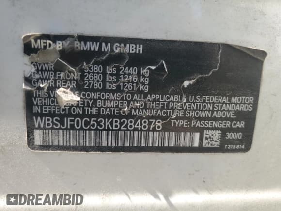 ✅ 2019 BMW M5 • VIN: WBSJF0C53KB284878 • Lot: 59773965. Wystawiony na Copart z przebiegiem Nie podano. Bezpłatny archiwum sprzedaży aukcyjnych z USA i szczegółowy raport historii pojazdu na DreamBid. Zdjęcie 12.