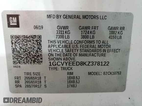 ✅ 2019 Chevrolet Silverado 1500 • VIN: 1GCVYEED8KZ378122 • Лот: 74967954. Опубликован ранее на Copart с пробегом 109 241 миль. Бесплатный доступ к архиву аукционных продаж из США и подробный отчёт об истории автомобиля на DreamBid. Изображение 12.